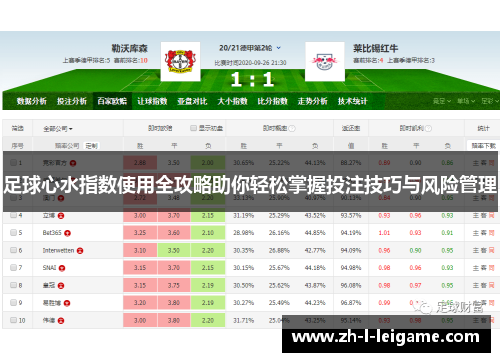 足球心水指数使用全攻略助你轻松掌握投注技巧与风险管理 足球心水指数使用全攻略助你轻松掌握投注技巧与风险管理